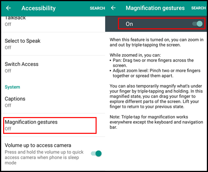 Sử dụng cử chỉ thủ công để phóng to màn hình trên Android