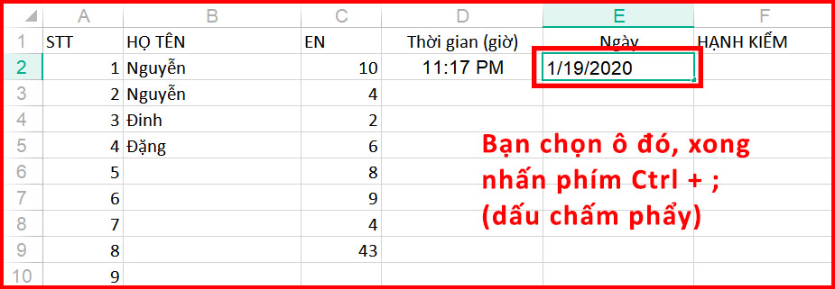Điền nhanh ngày hiện tại vào 1 trường