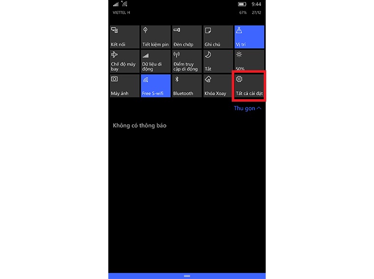 Chọn Tất cả cài đặt để truy cập Cài đặt Windows 10 Mobile