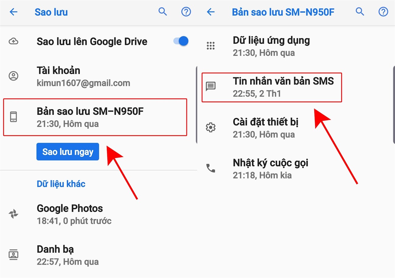 Sao lưu tin nhắn trên Android