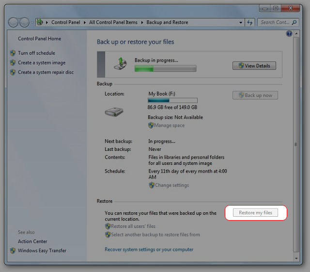 Khôi phục tệp của tôi Windows 7