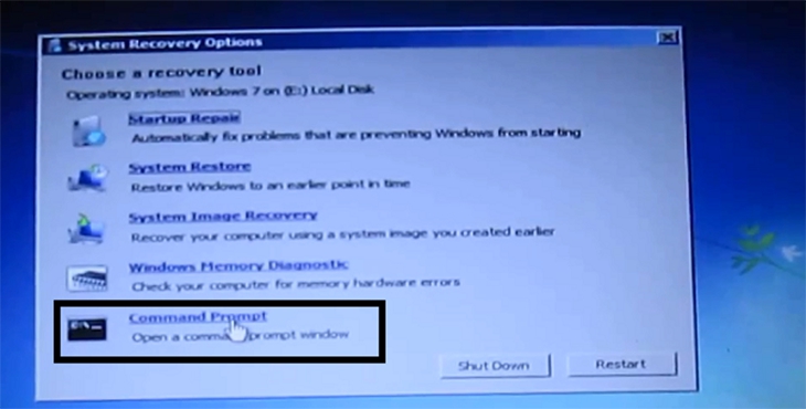 Nhấp vào Command Prompt