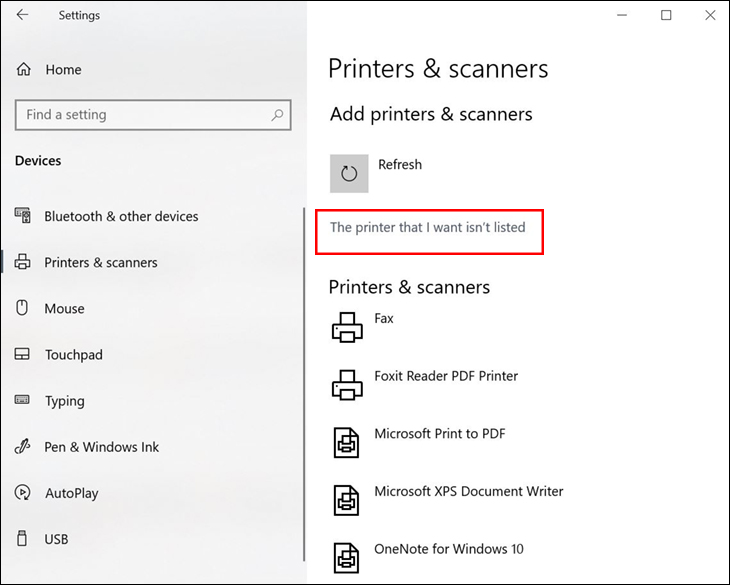 Chạy lại Printer Finder trong Windows 10