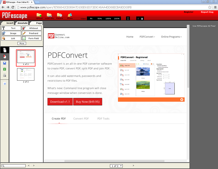 Trình chỉnh sửa PDF trực tuyến PDFescape