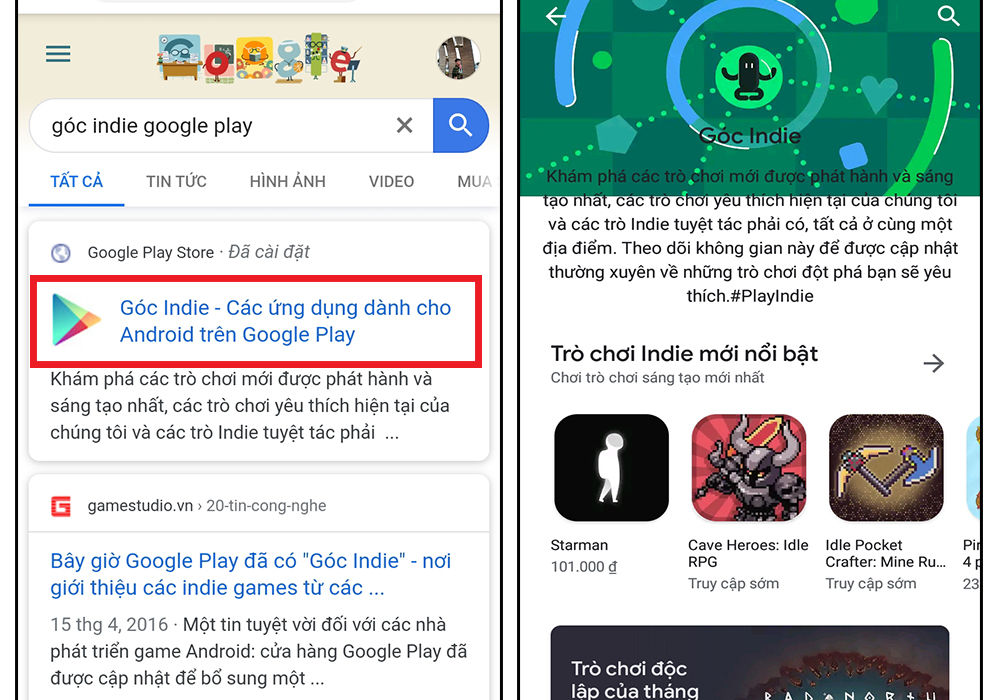 Đây là cách xem Góc Indie trên Google Play