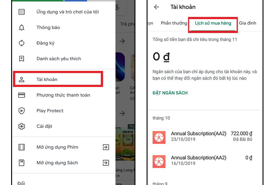 Cách xem lịch sử mua ứng dụng