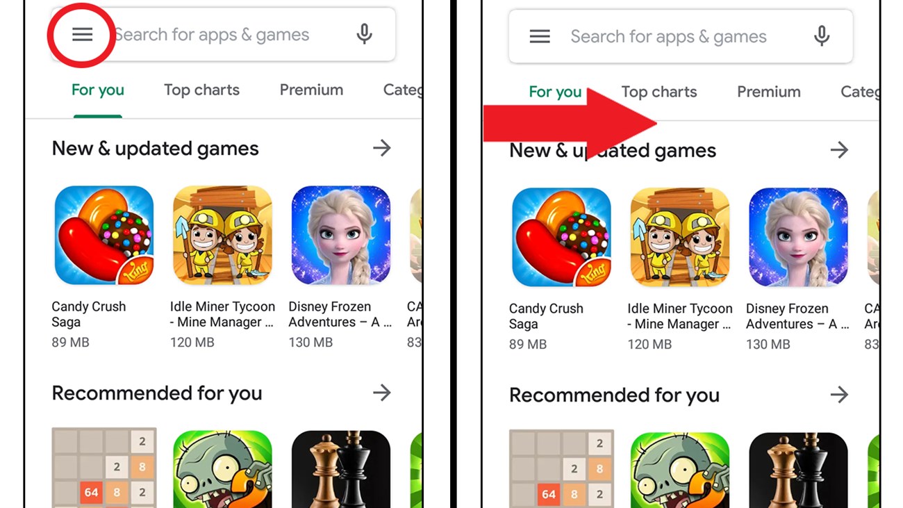 2 cách để mở menu trên Google Play