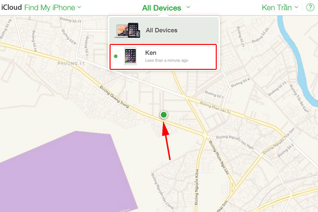 Chọn iPhone / iPad bạn muốn tìm kiếm