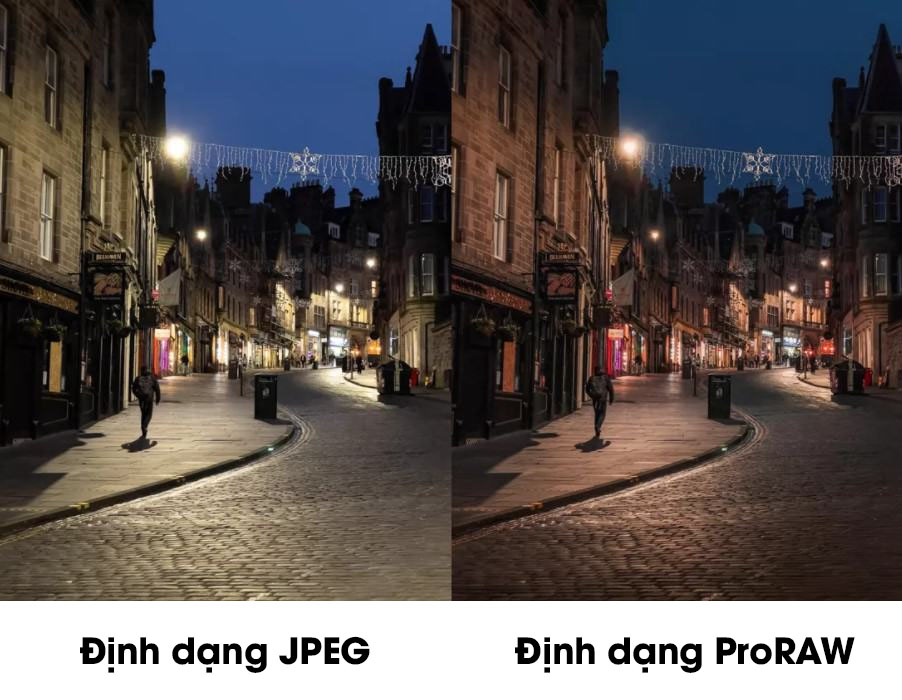 Ảnh chụp cảnh đêm ở định dạng JPEG và ProRAW
