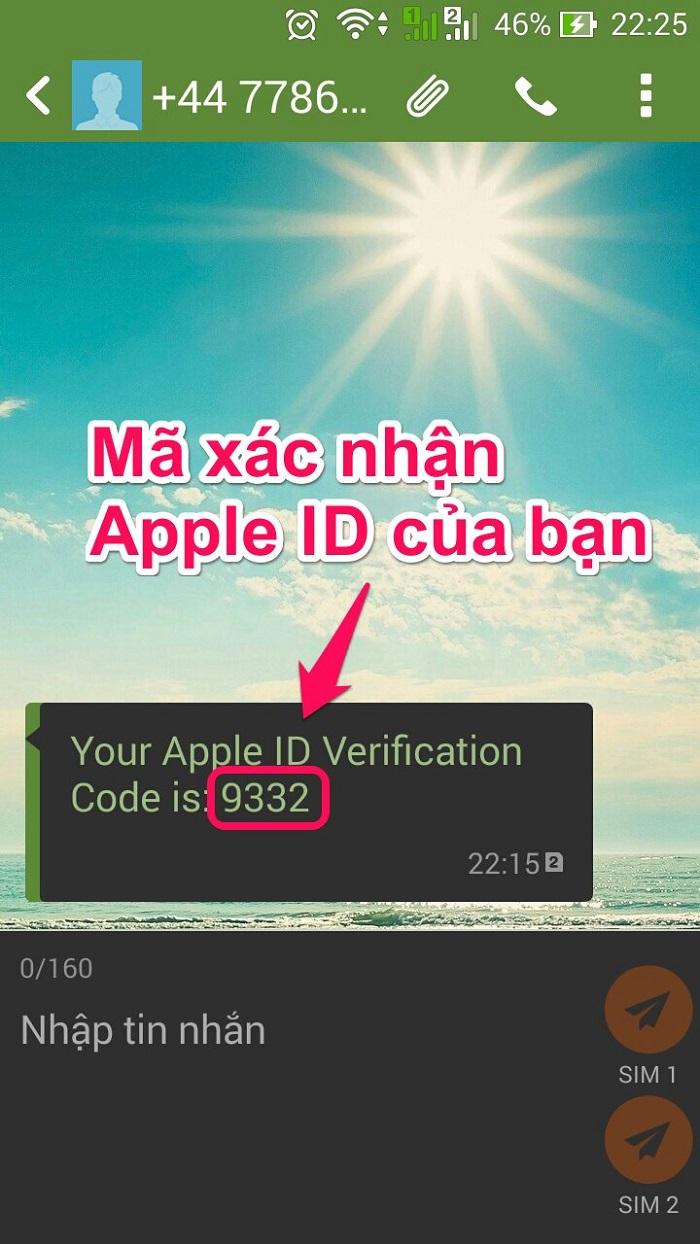 Mã xác minh ID Apple sẽ được gửi đến tin nhắn của bạn