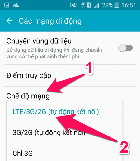 Chọn LTE / 3G / 2G để bật 4G trên Samsung J3 LTE 