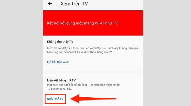 NHẬP MÃ TV mục trên điện thoại