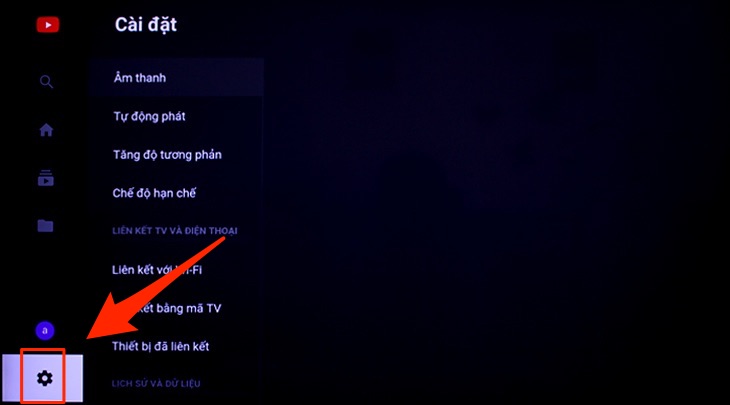 Phần cài đặt trong Youtube trên Sony TV