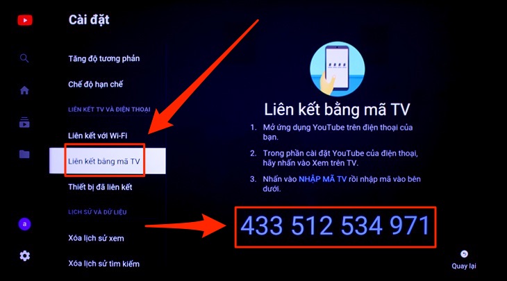 Phần cài đặt trong Youtube trên Sony TV