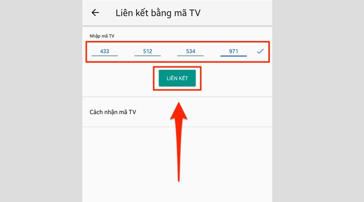 Nhập mã liên kết trên điện thoại