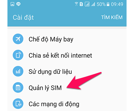 Chọn Trình quản lý Sim