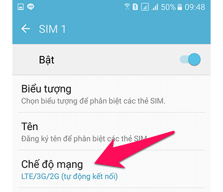 Chọn chế độ mạng