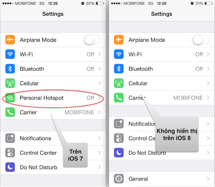 Cách bật Personal HotSpot (chia sẻ dữ liệu di động) trong iOS 8