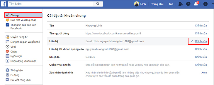 Chỉnh sửa đăng ký email trên Facebook + bước 2