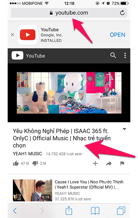 Truy cập youtube.com trên safari - cách nghe nhạc trên youtube khi màn hình hiển thị