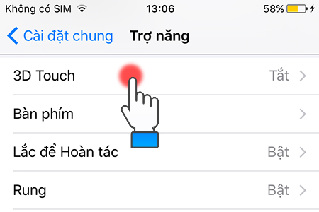 Bước 4: chọn 3D Touch