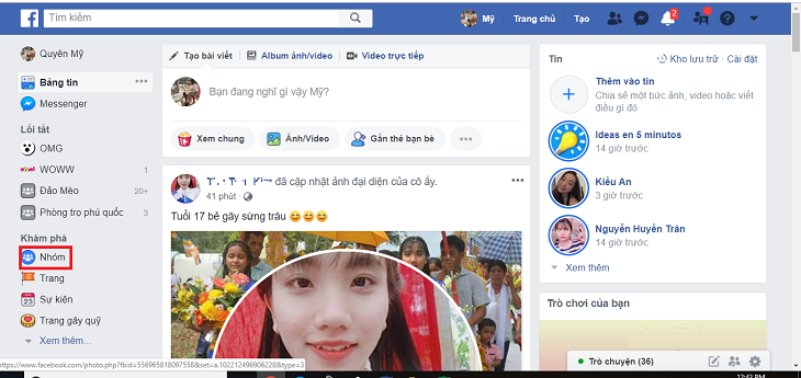 Trong cửa sổ chính của tài khoản Facebook, điều hướng đến Nhóm ở khung bên trái.  Sau đó, bạn sẽ được chuyển đến một cửa sổ mới và chọn Tạo Nhóm.