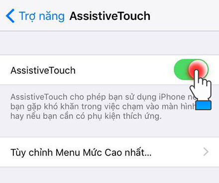 Kích hoạt chức năng Assistive Touch như hình minh họa