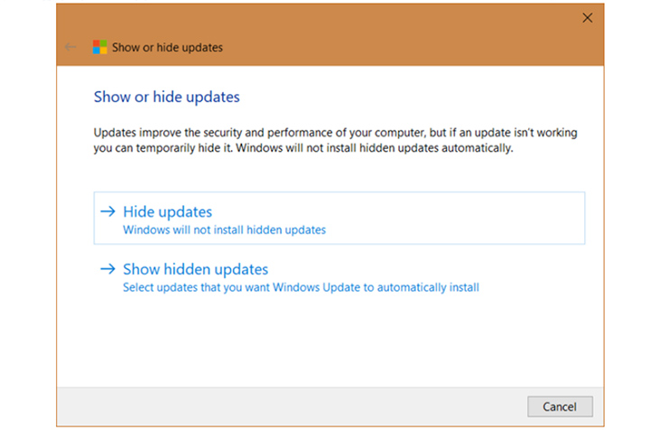 Sử dụng phần mềm để tắt Windows 10 Update - hiển thị hoặc ẩn các bản cập nhật