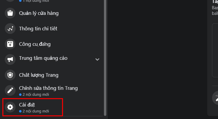 Truy cập trang của bạn và nhấp vào Cài đặt ở dưới cùng bên trái.