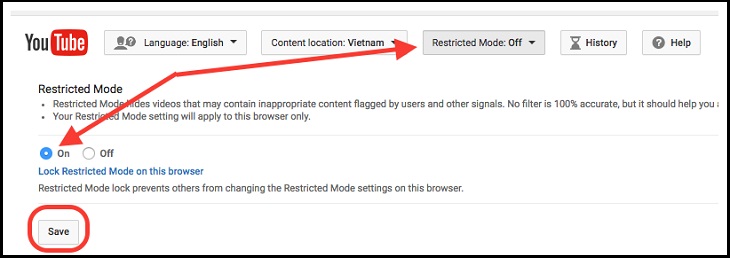 Kích hoạt chế độ YouTube bị hạn chế