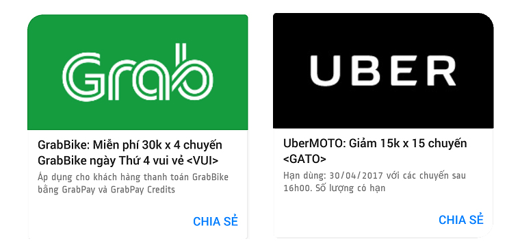 Mã phiếu giảm giá Grab, Uber