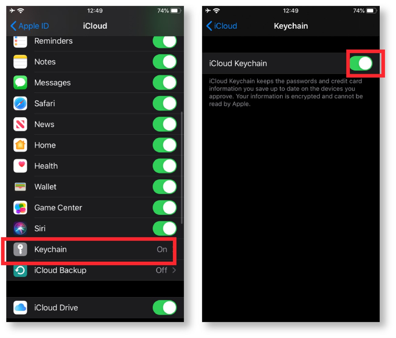 Trên iPhone, nhấp vào Kích hoạt chuỗi khóa