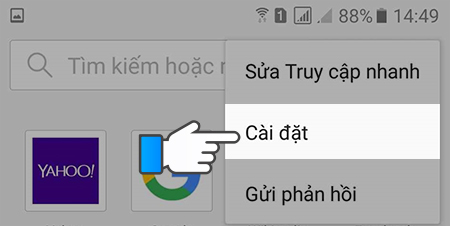 Chọn cài đặt