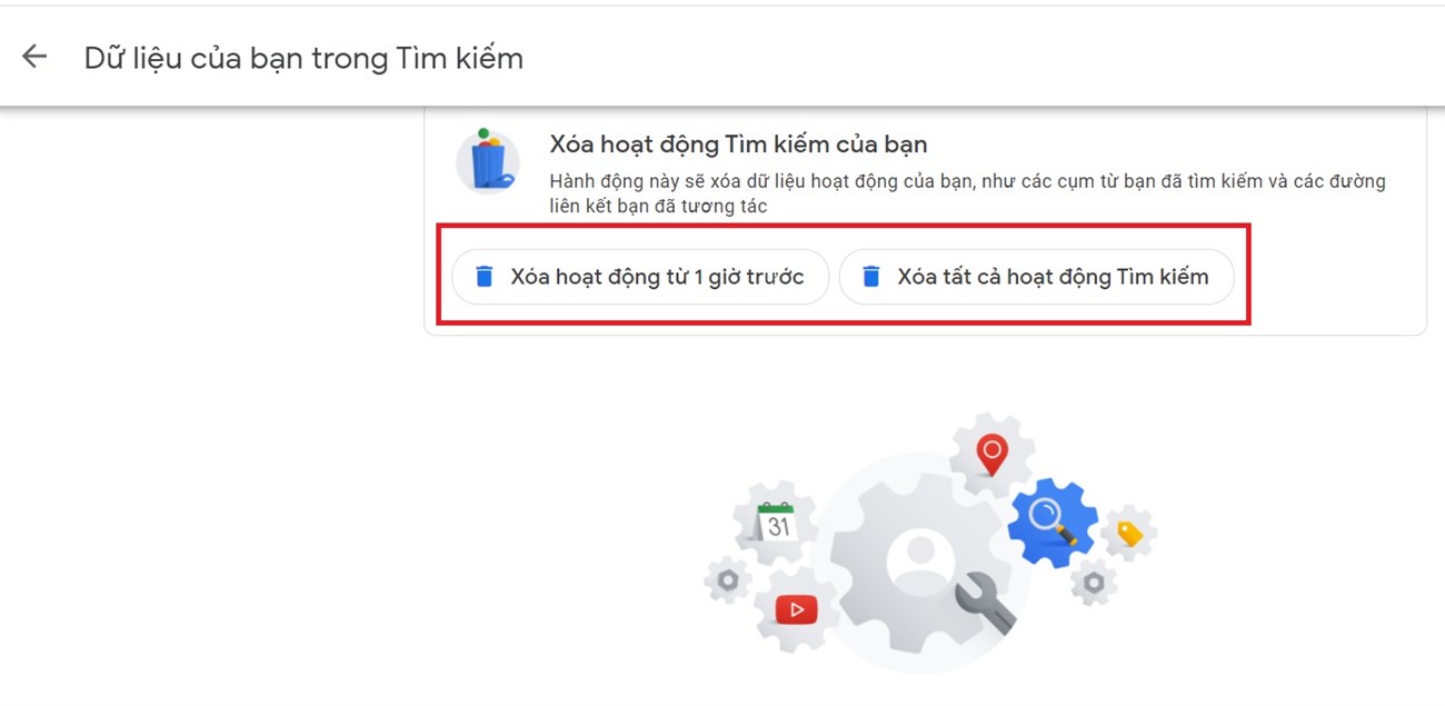 Xóa hoạt động trong tài khoản Google