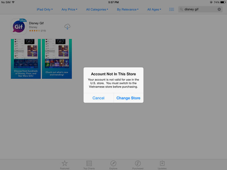 Ví dụ về một ứng dụng trong App Store không hỗ trợ thị trường Việt Nam