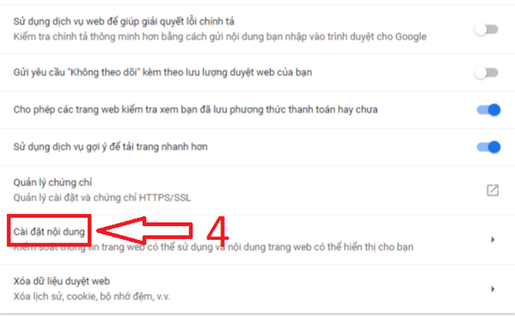Nhấp vào Cài đặt Nội dung
