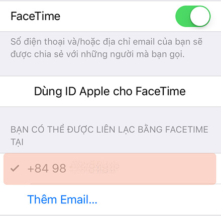 FaceTime đã được kích hoạt thành công