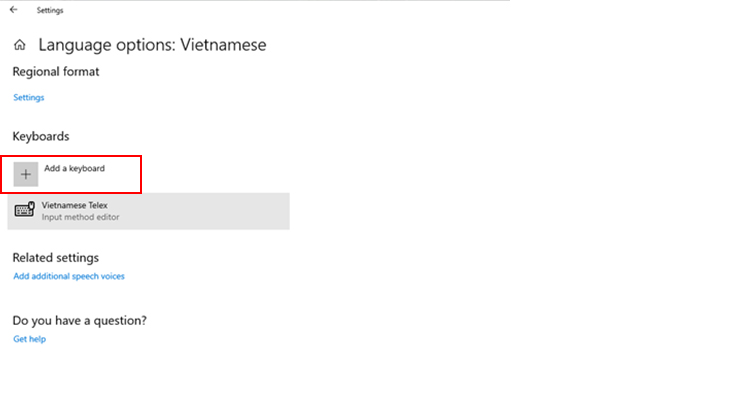 Chọn bàn phím tiếng Việt