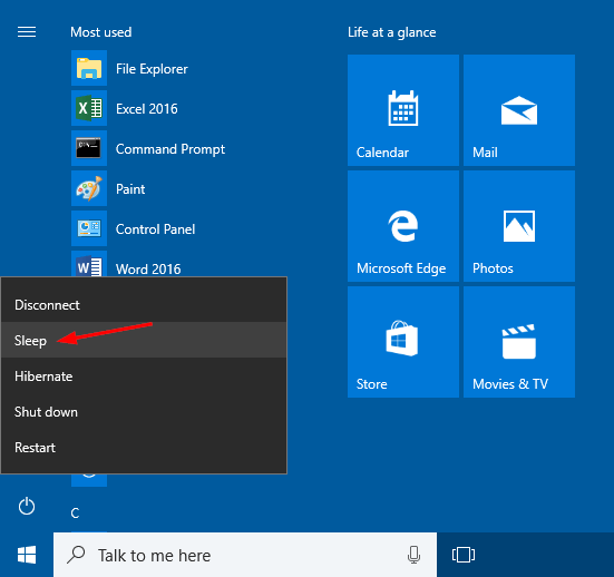 Chế độ ngủ trong Windows 10