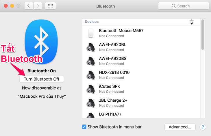 Hướng dẫn bật tắt kết nối Bluetooth trên Macbook
