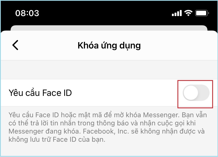 Bật yêu cầu Face ID