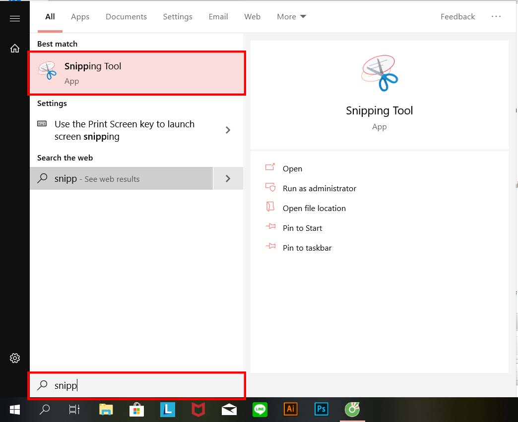 Ảnh chụp màn hình với Snipping Tool