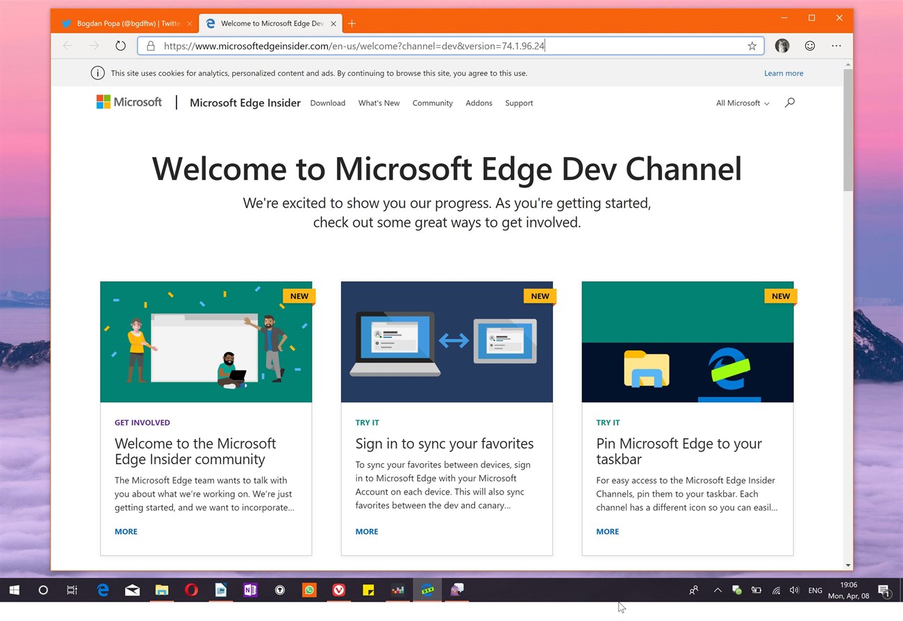 Giao diện chính của Microsoft Edge