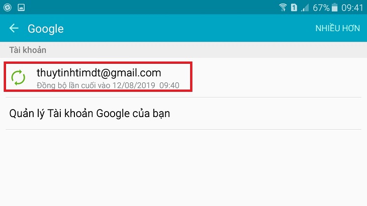 Nhấp vào Tài khoản Gmail