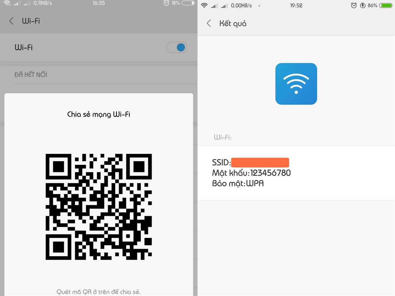 Kết nối Wifi với mã QR trên điện thoại Xiaomi