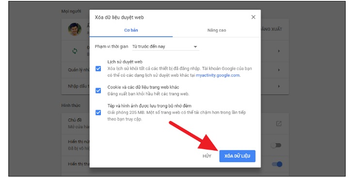 Lưu ý xóa dữ liệu trình duyệt web