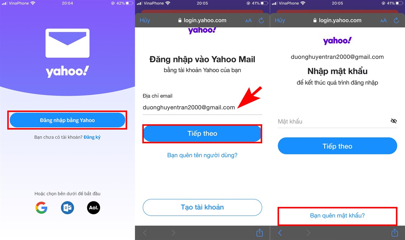 Nhận tài khoản Yahoo trên điện thoại của bạn