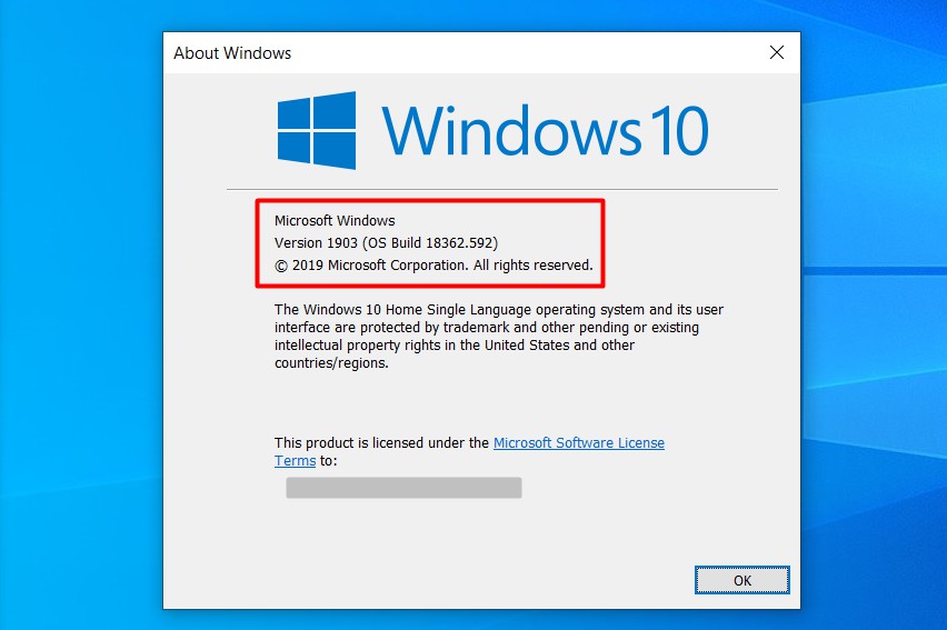 Nhấn phím tắt Windows + R, gõ winver và chọn OK để xem phiên bản Win