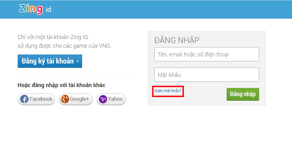 Truy cập vào địa chỉ id.zing.vn.  Trên giao diện đăng nhập, chọn tùy chọn Quên mật khẩu.