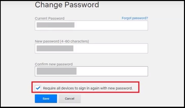 Để thay đổi mật khẩu, hãy nhấp vào hộp Tất cả thiết bị phải đăng nhập lại bằng mật khẩu mới.  Nhấp vào 